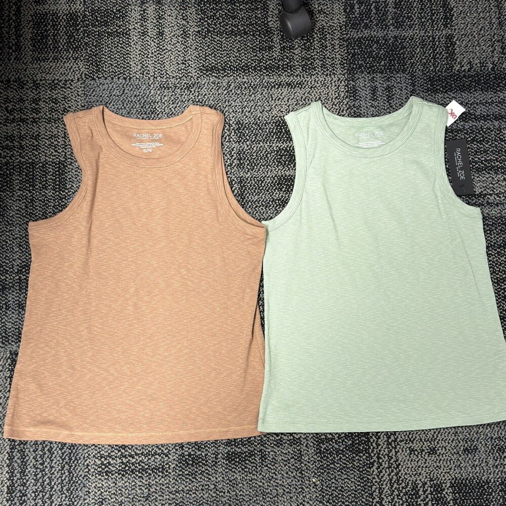 2-Rachel Zoe Solid Knit Round Neck Sleeveless Pullover Tank Women XL Coral Green
